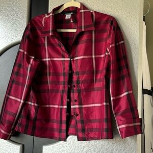 Jones New York 100 % Silk Burgundy Long Sleeve Blouse Size 10